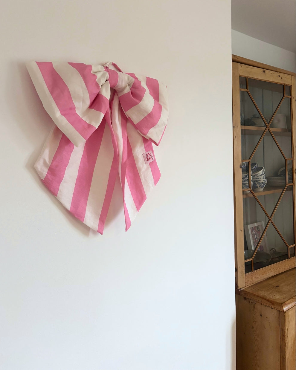 Puffy Bow - Pink/White Circus Stripe